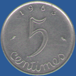 5 сантим Франции 1963 года